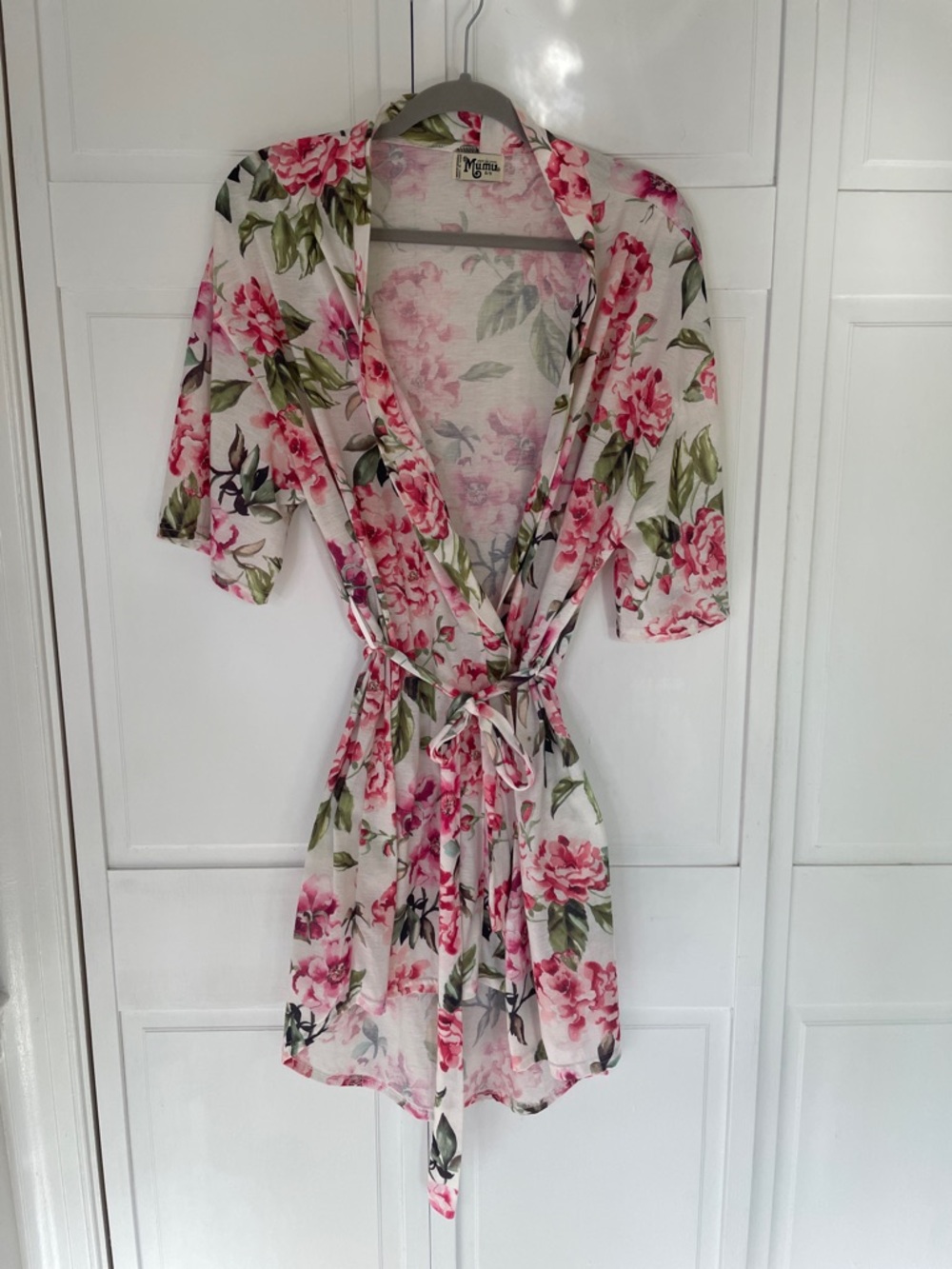 Show Me Your Mumu Pink & Green Floral Tie-Waist Robe Sz OS